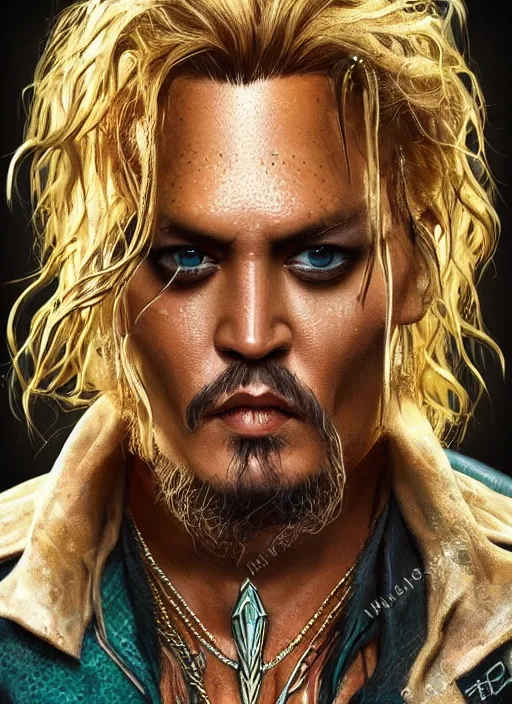 Prompt: johnny depp as aquaman, naturel, hyper detailed, digital art, trending in artstation, cinematic lighting, studio quality, smooth render, unreal engine 5 rendered, octane rendered, art style by klimt and nixeu and ian sprigger and wlop and krenz cushart