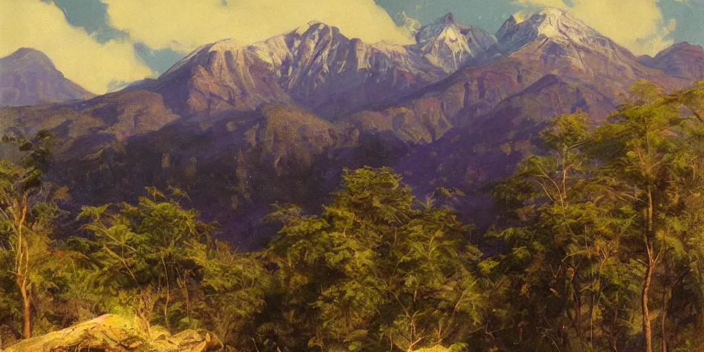 Image similar to painting of mount kinabalu, blue and purple lighting by solomon joseph solomon and richard schmid and jeremy lipking victorian genre painting full length portrait