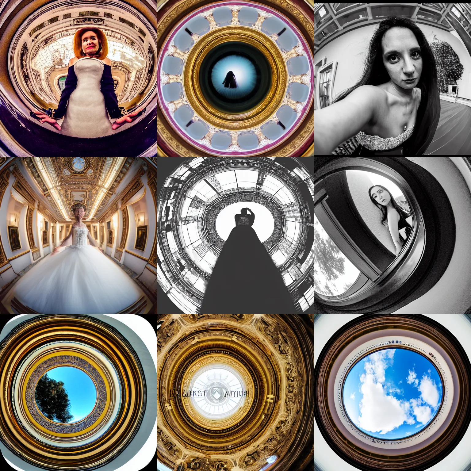 Prompt: a portrait of an elegant lady, fisheye lens