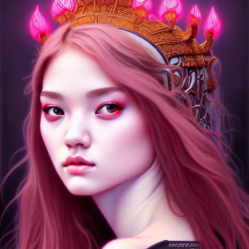 Image similar to portrait of jossi of blackpink, goddess of hell, highly detailed, digital painting, smooth, sharp focus, illustration, ultra realistic, 8 k, art by artgerm and alphonse mucha