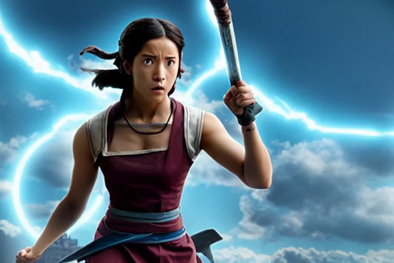 Prompt: live action film still of korra in the new fantasy movie, cinematic lighting