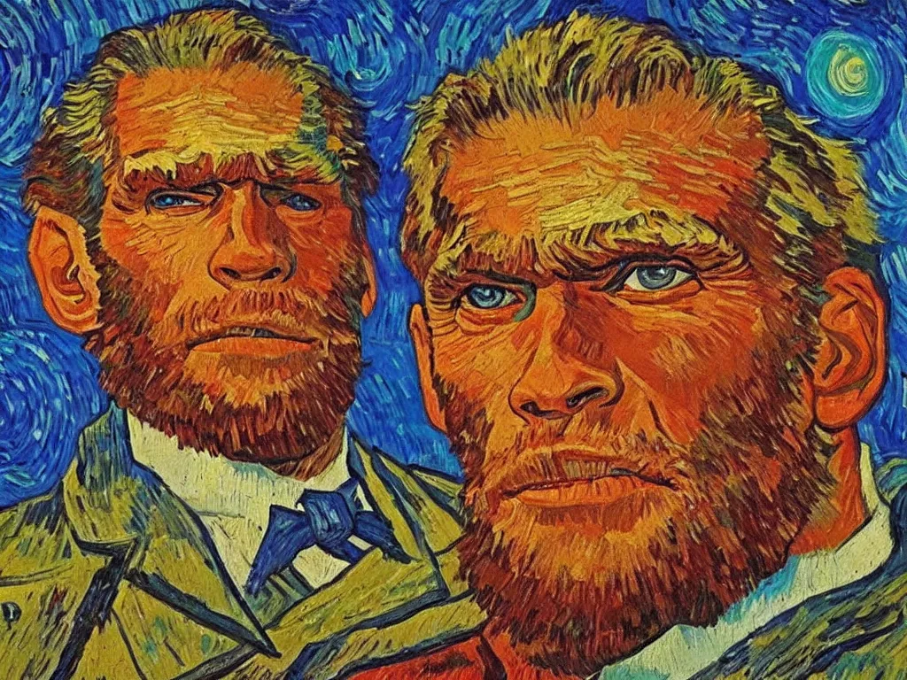 Prompt: bright beautiful oil painting of charlton heston on the planet of the apes, light scatter, van gogh