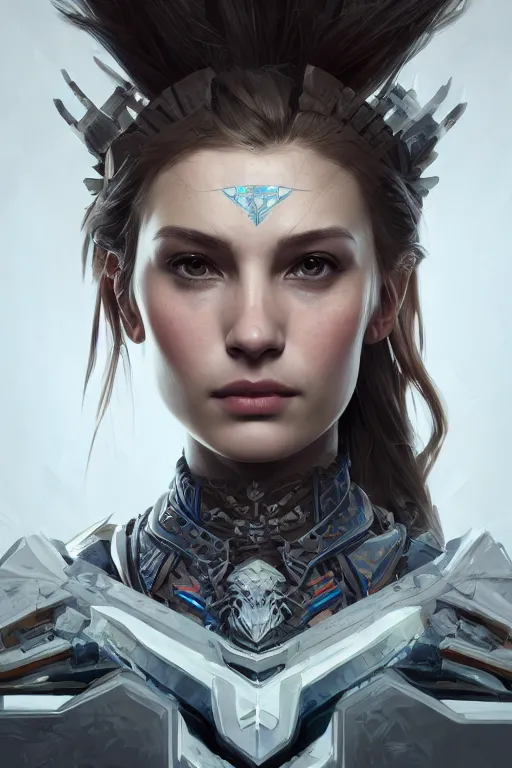 Image similar to symmetry!! portrait of knight in the style of horizon zero dawn, machine face, intricate, elegant, highly detailed, digital painting, artstation, concept art, smooth, sharp focus, illustration, art by artgerm and greg rutkowski and alphonse mucha, 8 k