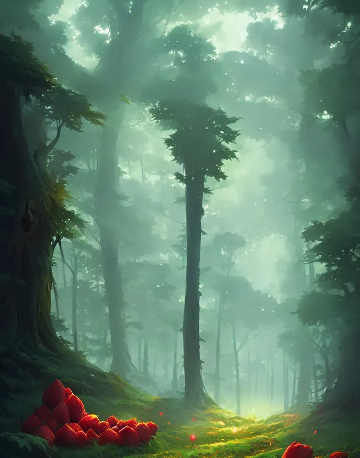 Prompt: Dark forest large strawberries, behance hd by Jesper Ejsing, by RHADS, Makoto Shinkai and Lois van baarle, ilya kuvshinov, rossdraws global illumination