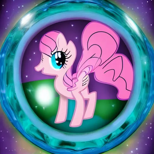 Image similar to Pinkie Pie 💓🐴 trapped inside a crystal ball 🔒🔮