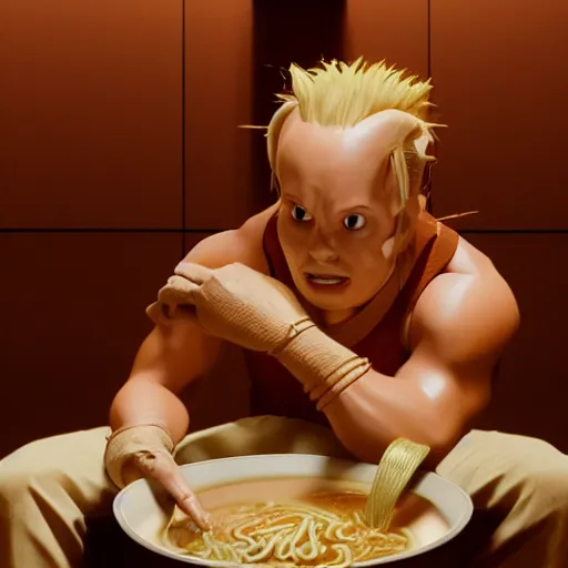 Image similar to a portrait of Korbin Dallas from the movie The Fifth Element eating a bowl of ramen, 8k resolution, extremely detailed, octane render, HQ, colored HQ