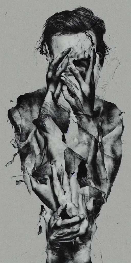 Image similar to a man slipping into madness in the style of jesse draxler.