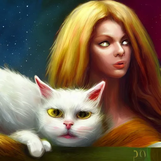 Image similar to 2 of cats tarot card, digital, rider waite card, painting, ultradetailed, artstation, oil painting, ultradetailed, artstation