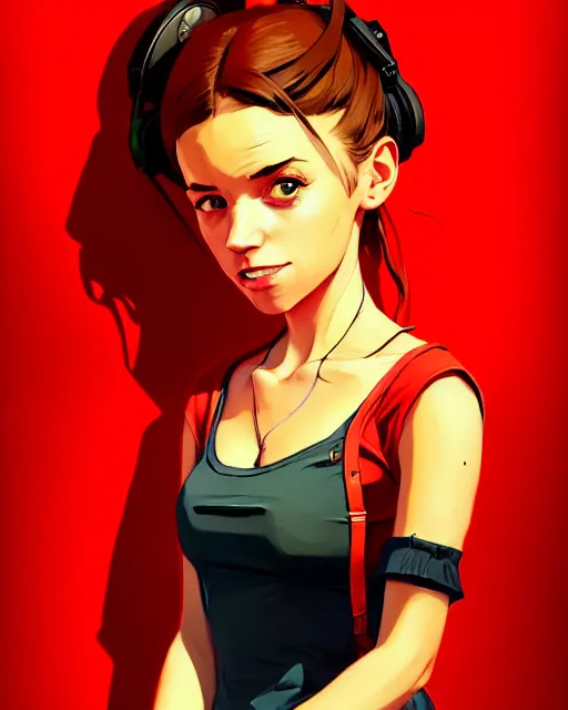 Image similar to portrait of cute girl in a red dress, gta v cover art, borderlands style, celshading, sharp focus, intricate, detailed, by rhads, andreas rocha, rossdraws, makoto shinkai, laurie greasley, lois van baarle, ilya kuvshinov and greg rutkowski, dynamic lighting, sharp focus, grunge aesthetic, 4 k