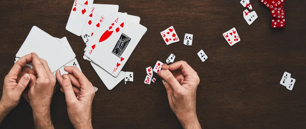 Prompt: a high quality color extreme creepy atmospheric wide dutch angle hd 4 k film 3 5 mm photograph of closeup of hands of caucasian men playing cards on a table with a full ashtray & cigarette smoke