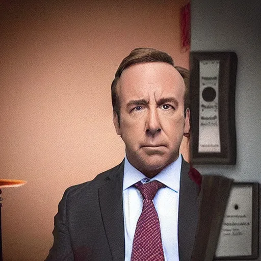 Prompt: “ very photorealistic photo of alex jones in saul goodman ’ s office, award - winning details ”