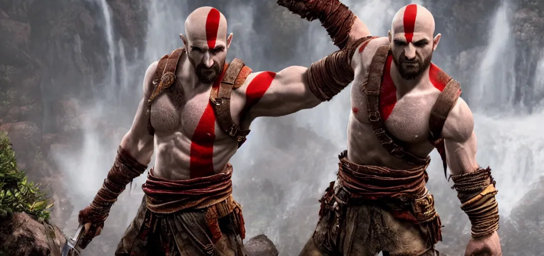 Image similar to still of nathan drake as kratos in god of war ii