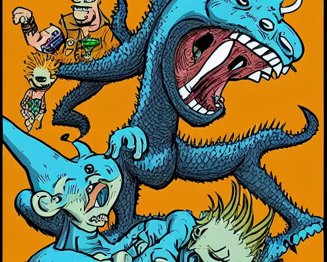 Prompt: beavis and butthead kaiju fight by mike judge