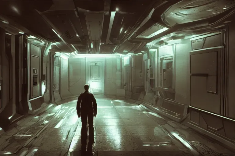 Image similar to Hallway scene. Space horror movie, john carmack