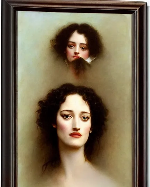 Prompt: portrait en buste of eva green kat dennings by Hughes Merle, by Pierre Auguste Cot, perfectly detailed eyes, realistic fabric, abundant detail