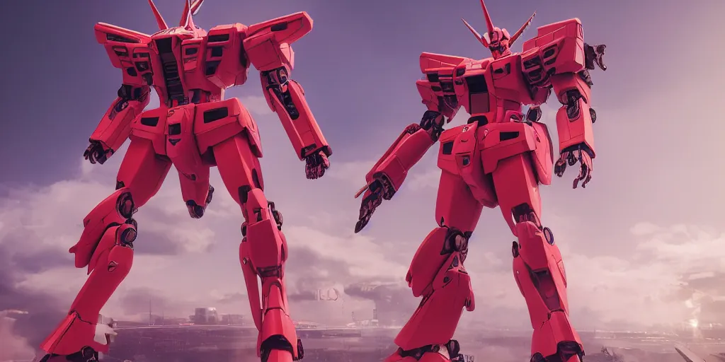 Prompt: a huge red humanoid female gundam mecha with unicorn horn in pink and red collection, intricate mechanical details, futuristic, y 2 k aesthetic, dramatic lighting, 4 k, 3 d octane render, provenance, detailed, trending on artstation