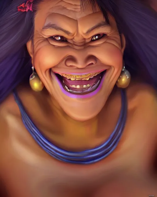 Image similar to smiling happy heavy filipina woman character portrait, by don bluth, sci - fi environment, highly detailed, dynamic shadows, 4 k, wallpaper - 1 0 2 4