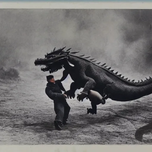 Image similar to photo of Japanese dogfighters fighting a giant oriental dragon, world war 2, Color,