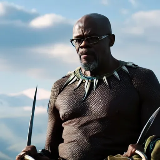 Image similar to film still of Sam Jackson as T’Chaka in Black Panther