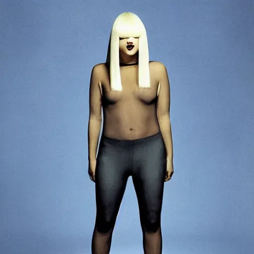 Image similar to Sia Furler wearing a leatoard full body photoshoot