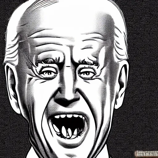 Prompt: joe biden screaming, junji ito, manga, scary,