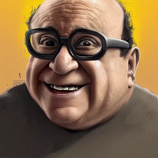 Image similar to danny devito morphing into a minion, digital art by greg rutkowski