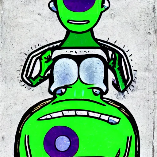 Image similar to a one eyed green and purple alien holding up a political poster about aliens in front of his body, its expression is indifferent, the edges have a stylistic blur, photorealistic, high - res, incredibly detail, vortex