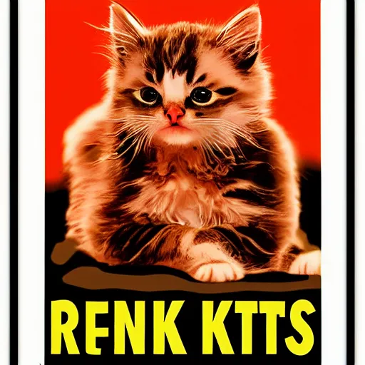 Image similar to silk screen poster of angry kittens in style of frank kozic