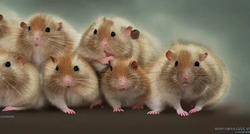 Image similar to an army of angry hamsters, concept art by Doug Chiang cinematic, realistic painting, high definition, digital art, symmetrical, very detailed, extremely high detail, photo realistic, concept art, unreal engine 5,