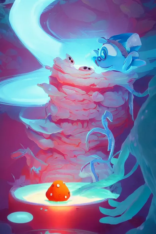 Image similar to smurf ghost creature animal sushi cristal very big eye roots cactus elemental flush of force nature micro world fluo fishscale, behance hd by jesper ejsing, by rhads, makoto shinkai and lois van baarle, ilya kuvshinov, rossdraws radiating a glowing aura global illumination ray tracing hdr