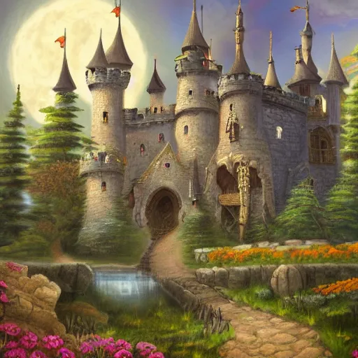 Image similar to elaborate fantasy painting of a haunted castle