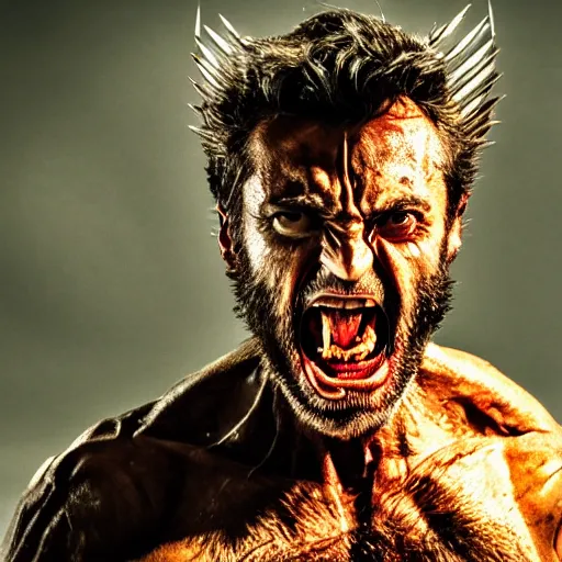 Image similar to the wolverine screaming, zombie, full body shot, butcher by yousuf karsh, golden hour, realistic, body shot, sharp focus, 8 k high definition, insanely detailed, intricate, elegant