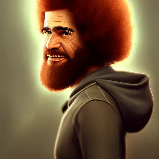 Prompt: expert, deviantart, therookies, by raad, by vitorugo, by mateus 9 5, realistic background, highly detailed, concept art, smooth, sharp focus, illustration of cyborg bob ross
