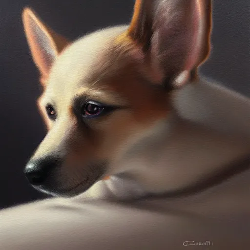 Image similar to fantasy canine illustration, soft lighting, soft details, dark mood, painting oil on canvas by Claire Hummel, HD