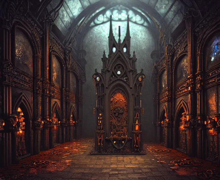 Image similar to steam necropolis, memento mori, gothic, neo - gothic, art nouveau, hyperdetailed copper patina medieval icon, stefan morrell, philippe druillet, ralph mcquarrie, concept art, steampunk, unreal engine, detailed intricate environment, octane render, moody atmospherics, volumetric lighting, ultrasharp, ominous, otherworldly