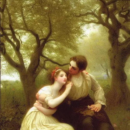 Image similar to Springtime, by Pierre-Auguste Cot, with an adult couple