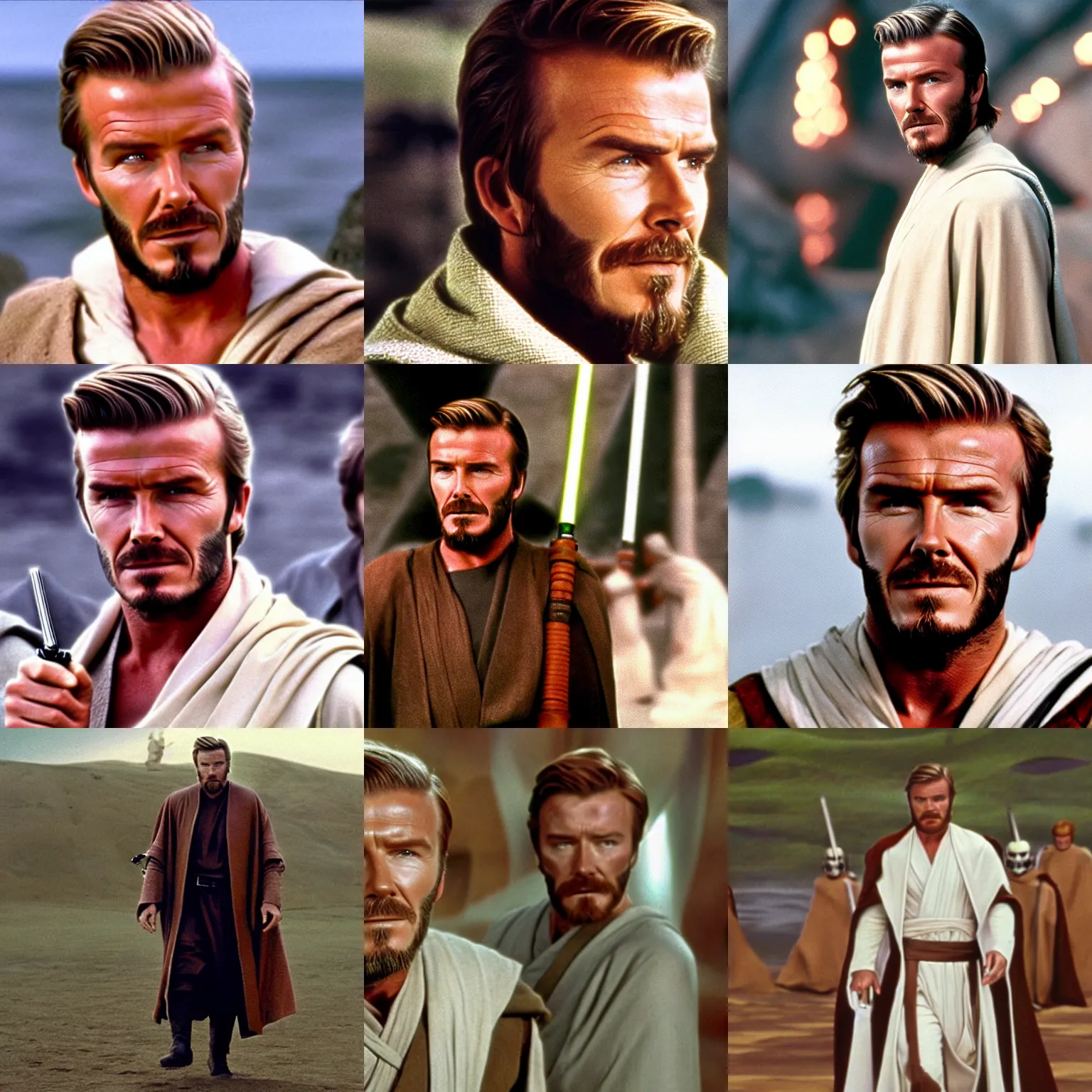 Image similar to David Beckham as Obi-Wan Kenobi in Star wars (1977) cinemascope and technicolor