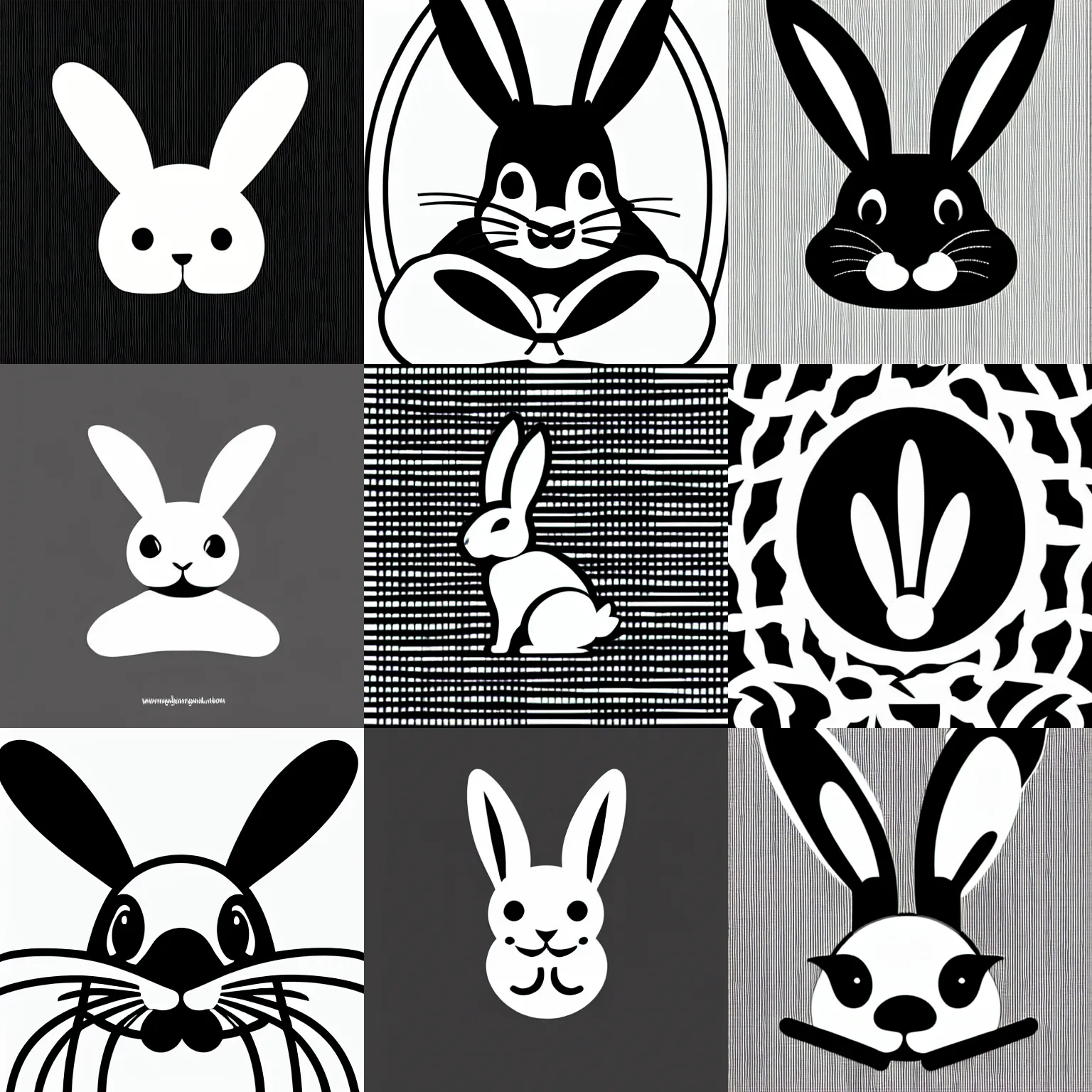 Prompt: bunny, black and white, logo, vector art, minimalism