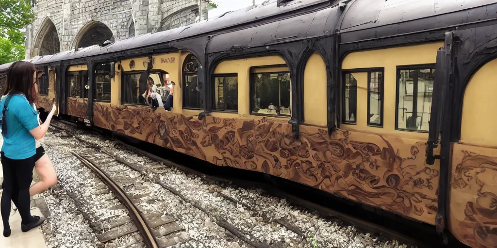 Image similar to The mysterious Hogwarts train and a beautiful female conductor