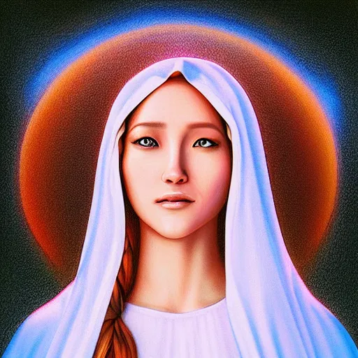 Image similar to a realistic digital photo of virgin mary as sunset cloud by artgerm