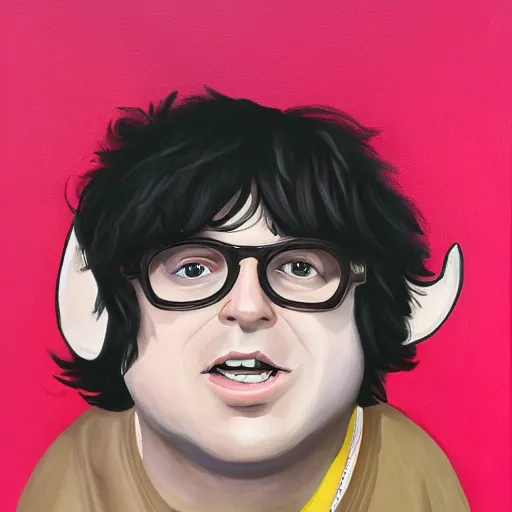 Prompt: andy milonakis as a goat, goat body, human head, anthropomorphic, 4 k, painting, cartoon high details