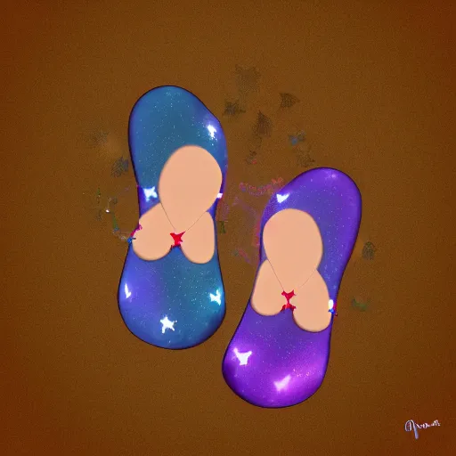 Image similar to a fairy wearing slippers in the shape of a star, realistic digital art