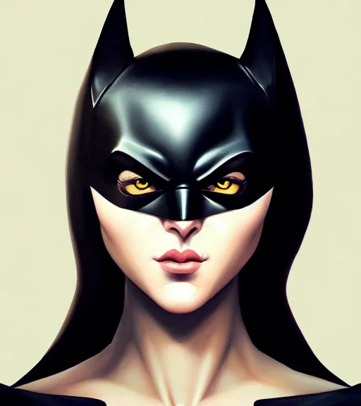 Image similar to portrait of a batgirl with heightened detail, poised, intense emotion, detailed facial expression, detailed surroundings, intricate, elegant, highly detailed, centered, digital painting, artstation, concept art, smooth, sharp focus, illustration, by ( leonardo da vinci ), wlop