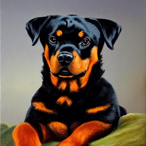 Prompt: rottweiler portrait rococo oil painting