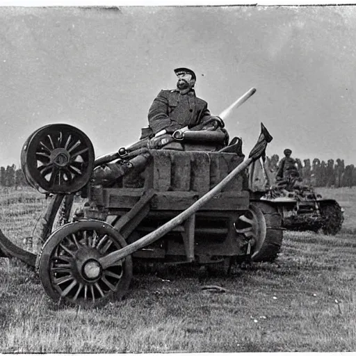 Image similar to a picture of a enormous bear pulling a towed canon on wheel behind him, eastern front, ww 2, historical picture