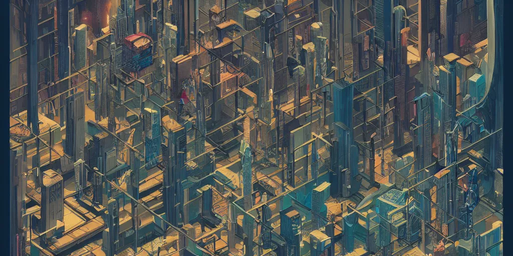 Prompt: a graphic layout design maze poster of cyberpunk city, chris ware, peter mohrbacher, jane newland, peter gric, chris ware, aaron horkey, illustration, artstation