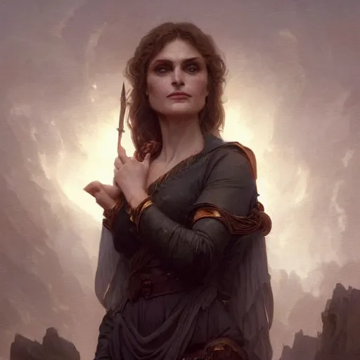 Image similar to Emmanuelle Seigner, D&D, fantasy, intricate, cinematic lighting, highly detailed, beautiful, digital painting, artstation, masterpiece, concept art, smooth, sharp focus, illustration, art by Artgerm Greg Rutkowski and william-Adolphe Bouguereau