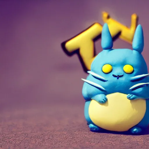 Image similar to the cutest little polymer clay totoro and pikachu hybrid, unreal engine, bokeh