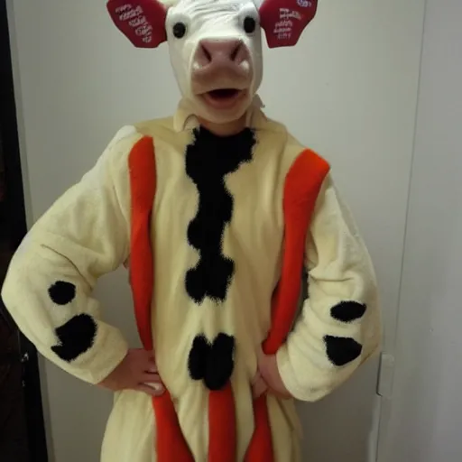 Prompt: wearing cow costume, craigslist photo