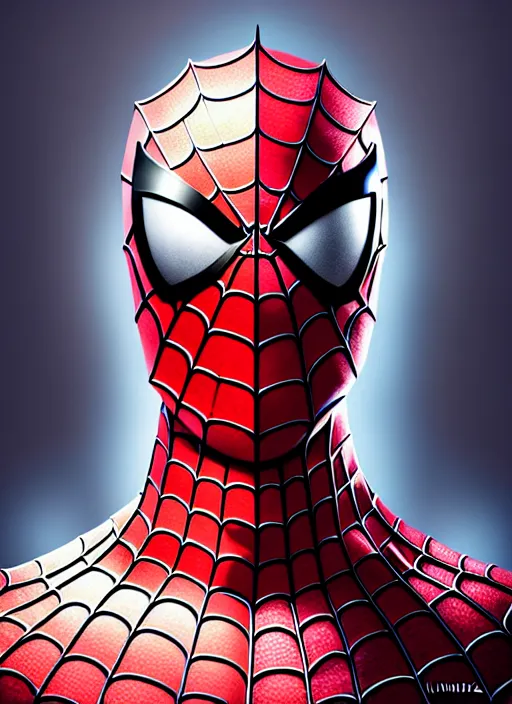 Prompt: studio portrait of lawful good colorful spiderman divine mech paladin as absurdly beautiful, elegant, young pretty gravure idol, ultrafine hyperrealistic detailed face illustration by kim jung gi, irakli nadar, intricate linework, sharp focus, bright colors, matte, octopath traveler, final fantasy, unreal engine highly rendered, global illumination, radiant light, intricate environment